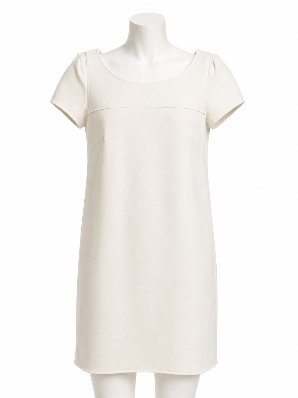 NWOT Tony Cohen Cream Short-Sleeve Mini Dress with Seam Detailing